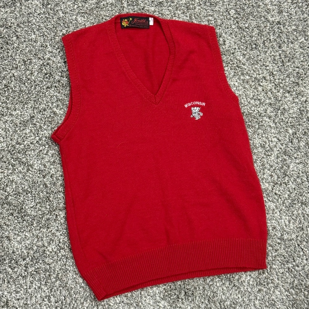 Vintage 60s/70s Jersild Wisconsin Badgers Bucky Badger Wool Sweater Vest Mens‎ M